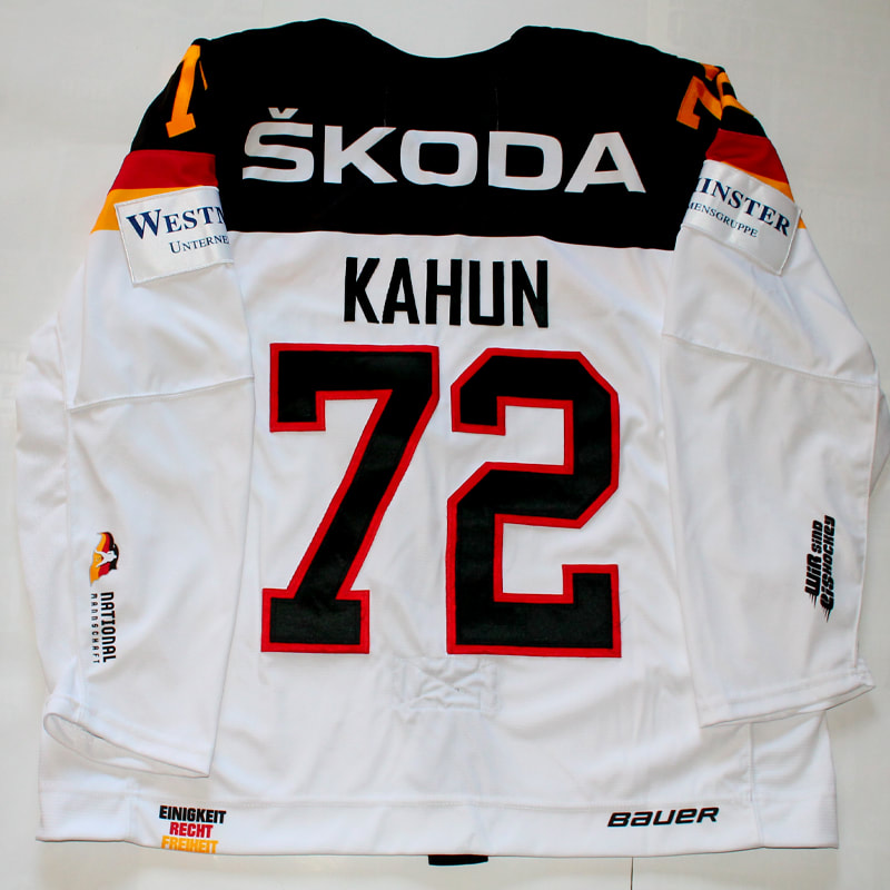 Team Germany game worn hockey jersey of Dominik Kahun Back