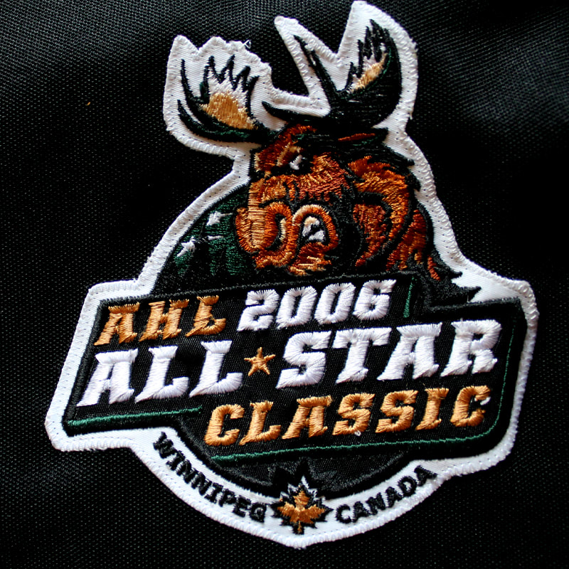 Winnipeg AHL All star game patch on Manitoba Moose game worn hockey jersey