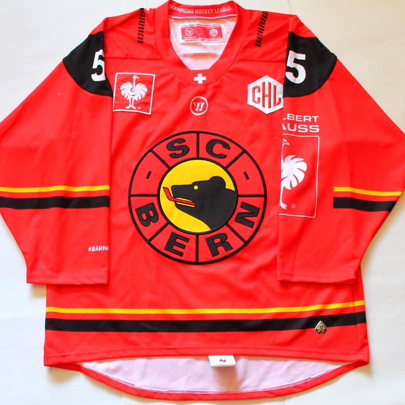 Game worn CHL hockey jersey of SC Bern defender Calle Andersson - front view